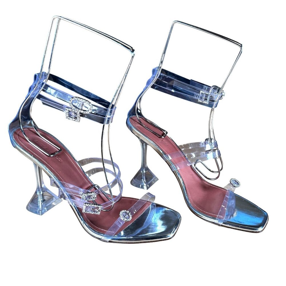 Amina Muaddi Robyn Glass Slipper Clear Heels Shoes Sandals Size EU 39